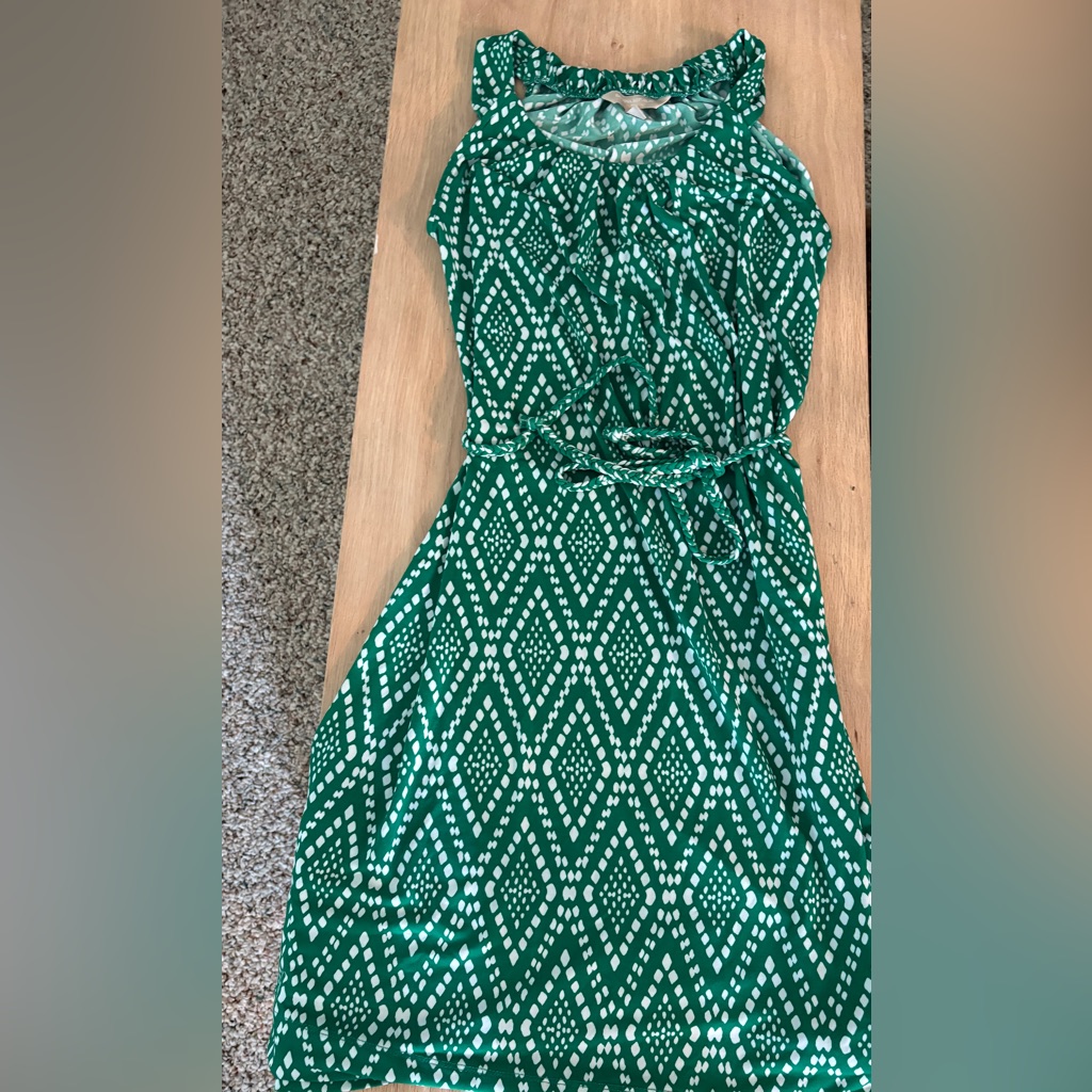 Banana Republic Green Diamond-Print Midi Dress
